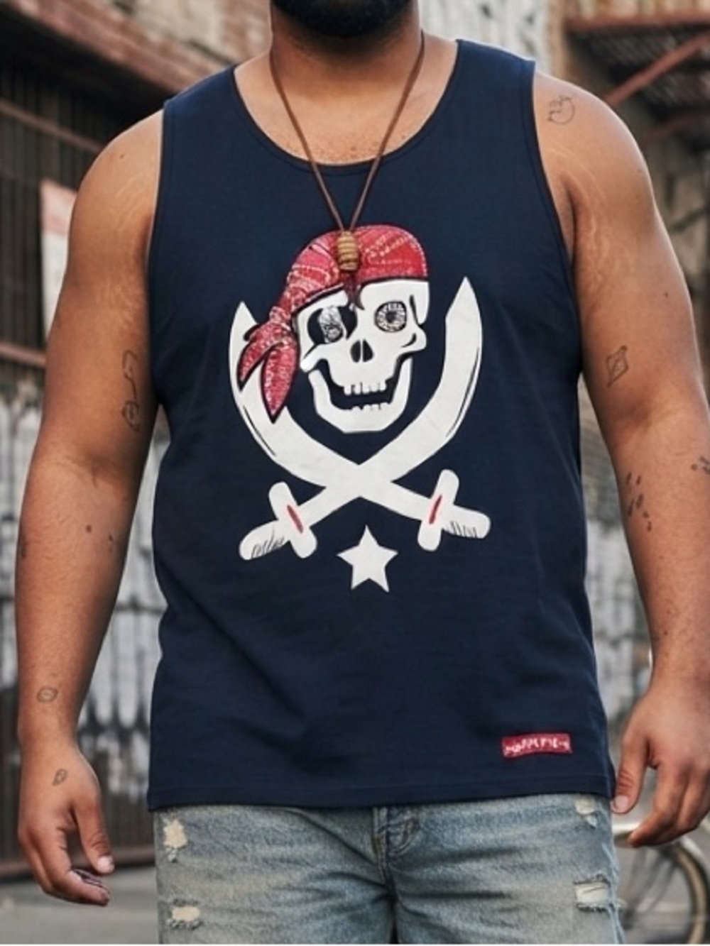 Vintage Sabit NYC Men’s Pirate Skull Tank Top Blue 2XL Deadstock